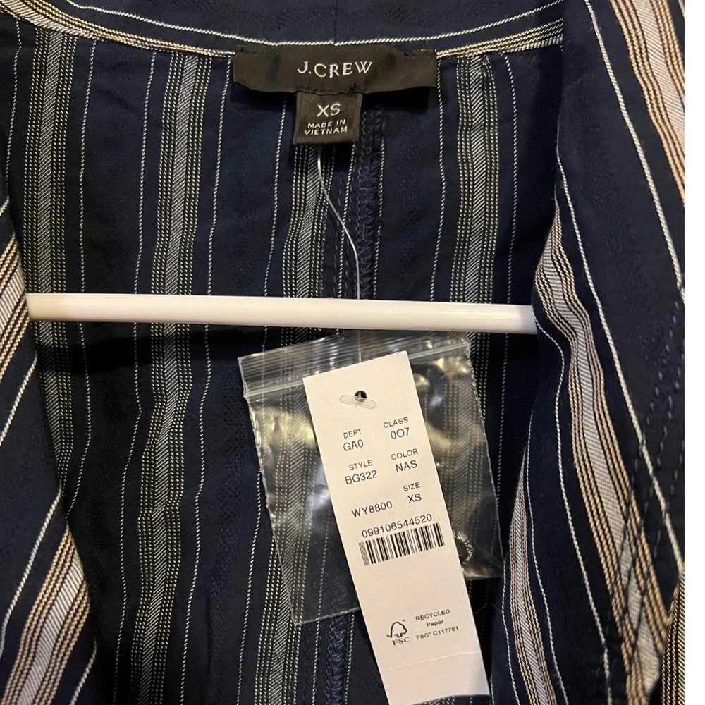 J.Crew Women Navy Blue White Striped Wrap Top Shawl Collar Long Sleeve XS‎ BG322